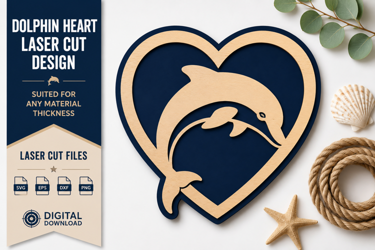 Dolphin Heart Laser Cut SVG Design dolphin heart svg, dolphi