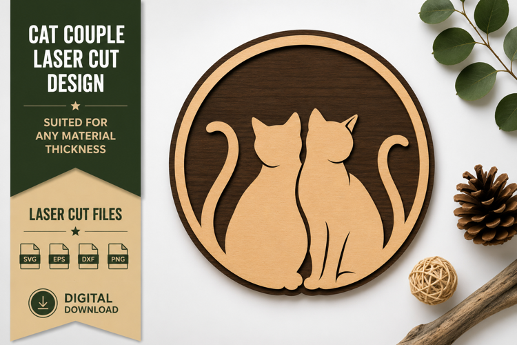 Cat Couple Circle Laser Cut SVG Design cat couple svg, cat