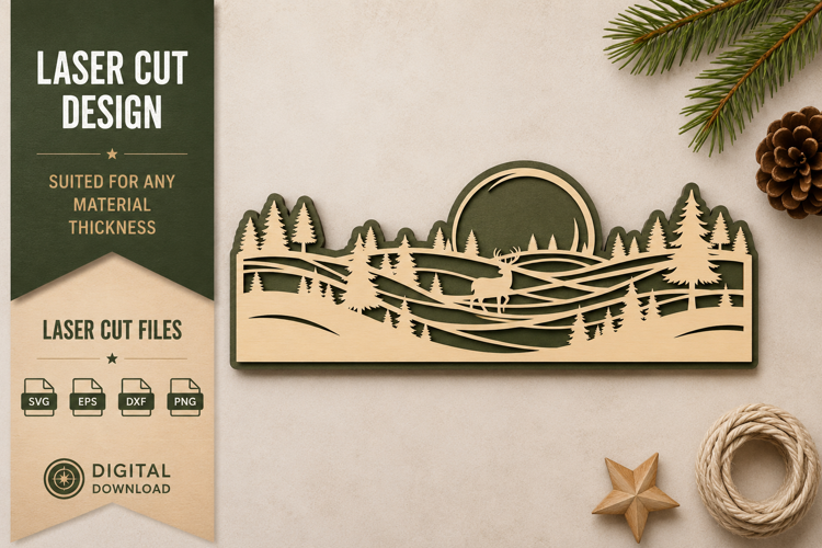 Forest Sunset Landscape Laser Cut SVG Design forest sunset