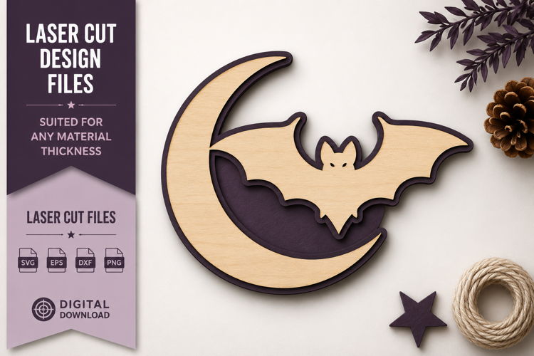 Bat Moon Laser Cut SVG Design bat moon svg, crescent moon
