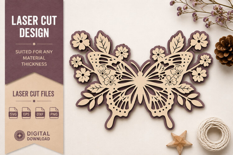 Butterfly Floral Laser Cut SVG Design butterfly svg, floral example image 1