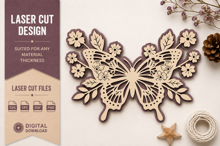 Butterfly Floral Laser Cut SVG Design butterfly svg, floral