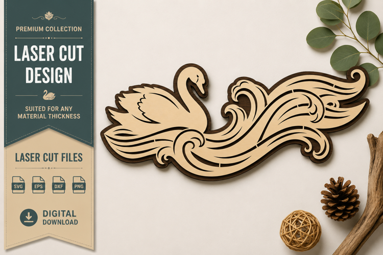 Elegant Swan Waves Laser Cut SVG Design elegant swan svg,