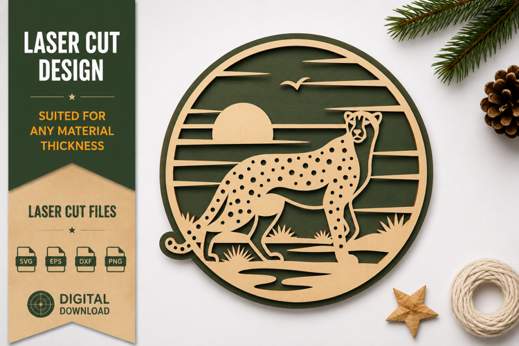 Cheetah Sunset Circle Laser Cut SVG Design cheetah svg