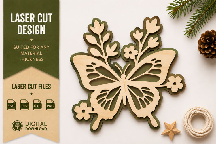 Butterfly Floral Ornament Laser Cut SVG Design butterfly svg