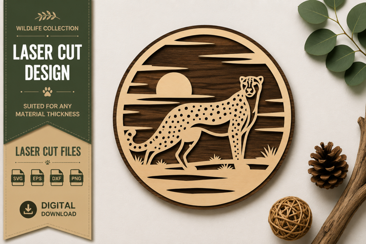 Cheetah Landscape Circle Laser Cut SVG Design cheetah landsc