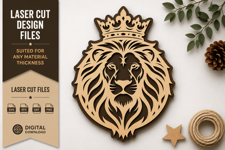 Crowned Lion Portrait Laser Cut SVG Design crowned lion svg,