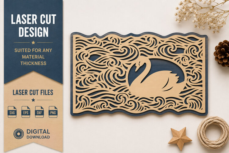 Swan Ripple Rectangle Laser Cut SVG Design swan svg, swan example image 1