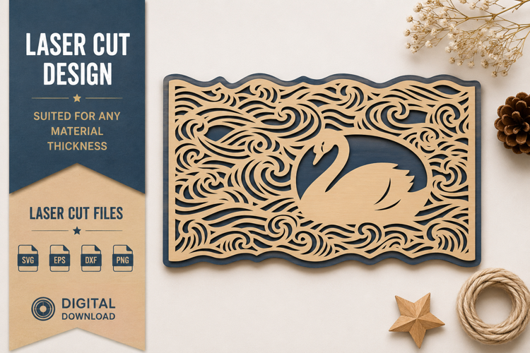 Swan Ripple Rectangle Laser Cut SVG Design swan svg, swan