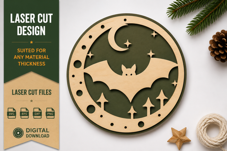 Bat Moon Forest Laser Cut SVG Design bat moon svg, bat