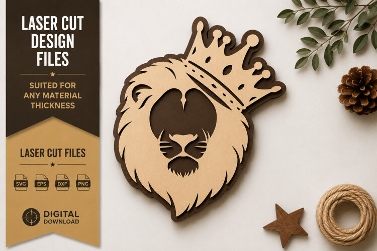 Crowned Lion Head Laser Cut SVG Design lion head svg, crowne example image 1