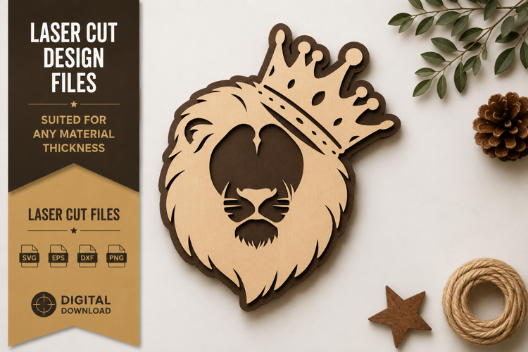 Crowned Lion Head Laser Cut SVG Design lion head svg, crowne