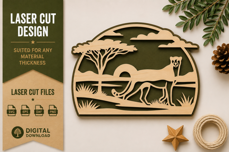 Cheetah Safari Scene Laser Cut SVG Design cheetah svg, safar