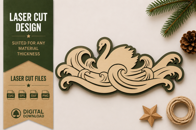 Elegant Swan Waves Laser Cut SVG Design swan waves svg