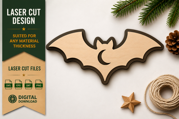 Bat Crescent Moon Laser Cut SVG Design bat crescent moon svg