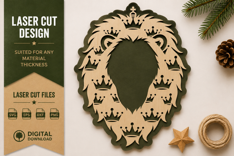 Lion Head Floral Frame Laser Cut SVG Design lion head frame