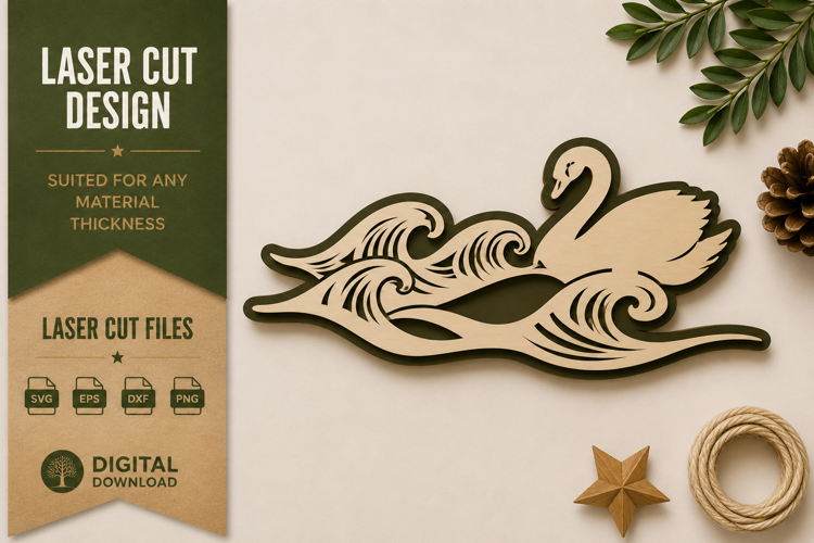 Elegant Swan Waves Laser Cut SVG Design swan waves svg