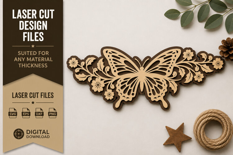 Butterfly Floral Border Laser Cut SVG Design butterfly flora example image 1