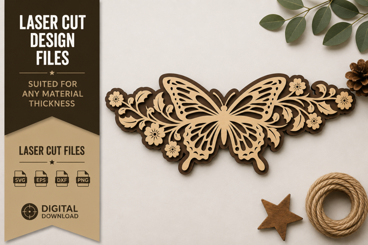 Butterfly Floral Border Laser Cut SVG Design butterfly flora
