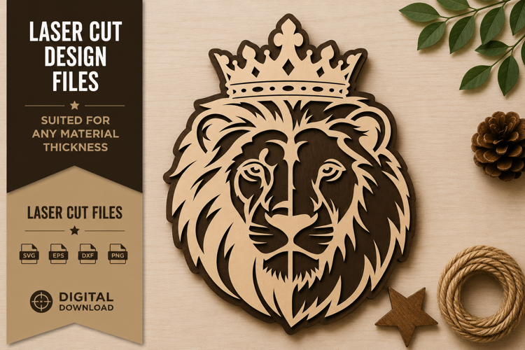 Royal Crowned Lion Laser Cut SVG Design crowned lion svg