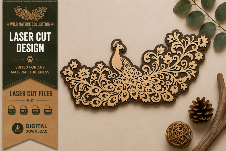 Floral Peacock Laser Cut SVG Design peacock floral svg,