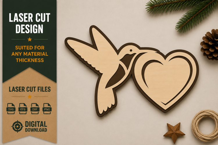 Hummingbird Heart Outline Laser Cut SVG Design hummingbird