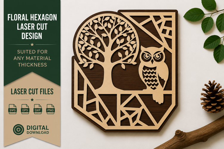 Geometric Owl Tree of Life Laser Cut SVG Design tree of life