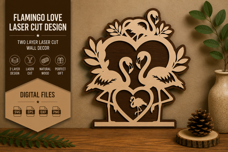Flamingo Love Tree Laser Cut SVG Design flamingo love tree