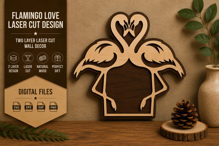 Flamingo Love Heart Laser Cut SVG Design flamingo heart svg,