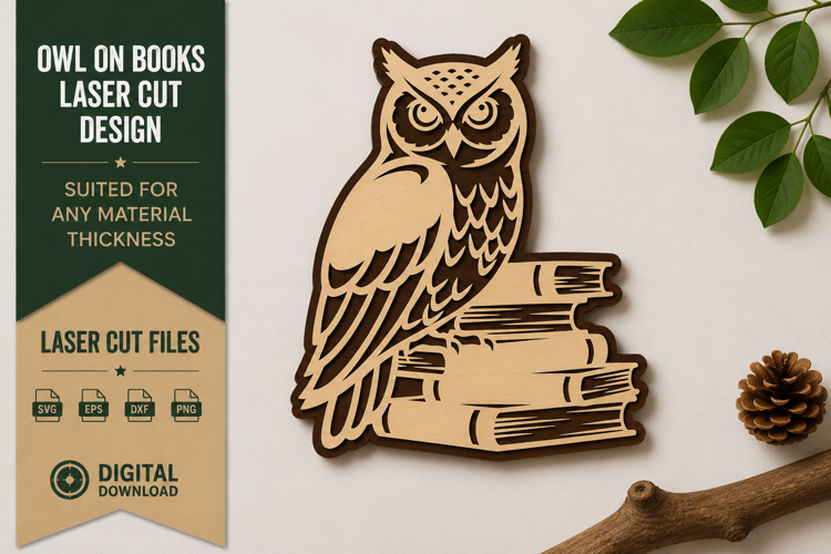 Owl on Books Laser Cut SVG Design owl books svg, reading owl