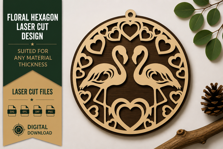 Flamingo Heart Ornament Laser Cut SVG Design flamingo orname