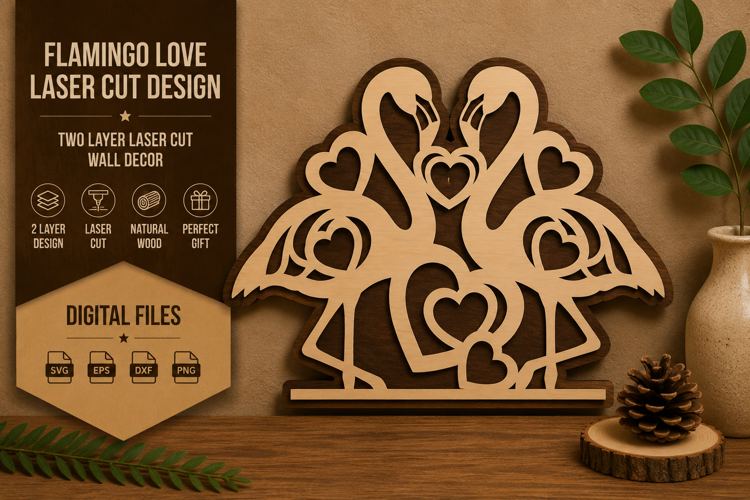 Flamingo Love Couple Laser Cut SVG Design flamingo couple sv