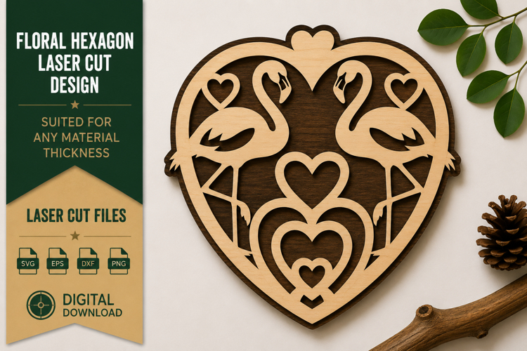 Flamingo Heart Frame Laser Cut SVG Design flamingo heart fra