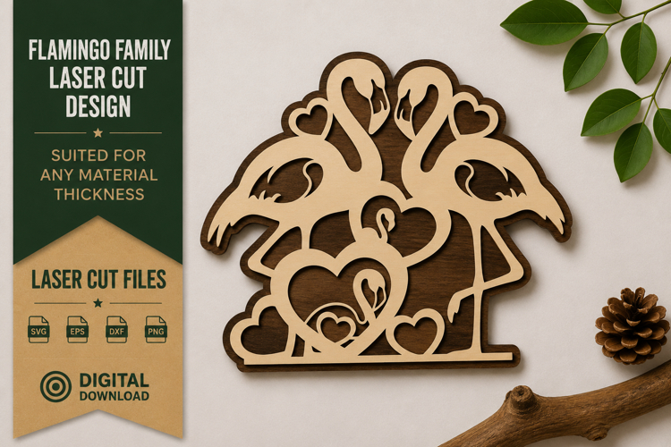 Flamingo Family Heart Laser Cut SVG Design flamingo family