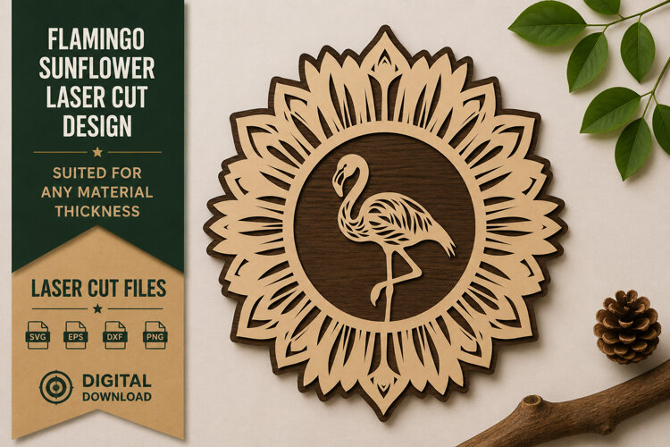 Flamingo Sunflower Laser Cut SVG Design flamingo sunflower example image 1