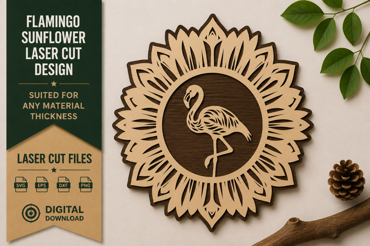 Flamingo Sunflower Laser Cut SVG Design flamingo sunflower