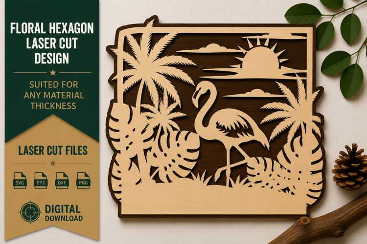 Tropical Flamingo Landscape Laser Cut SVG Design flamingo tr