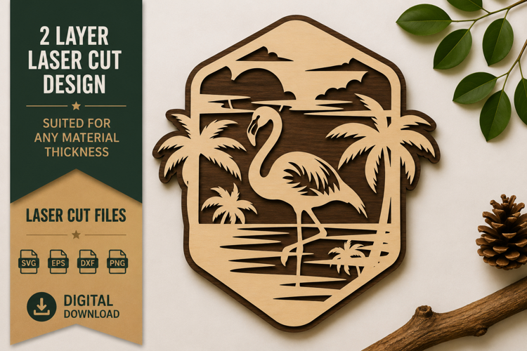 Flamingo Tropical Shield Laser Cut SVG Design flamingo shiel
