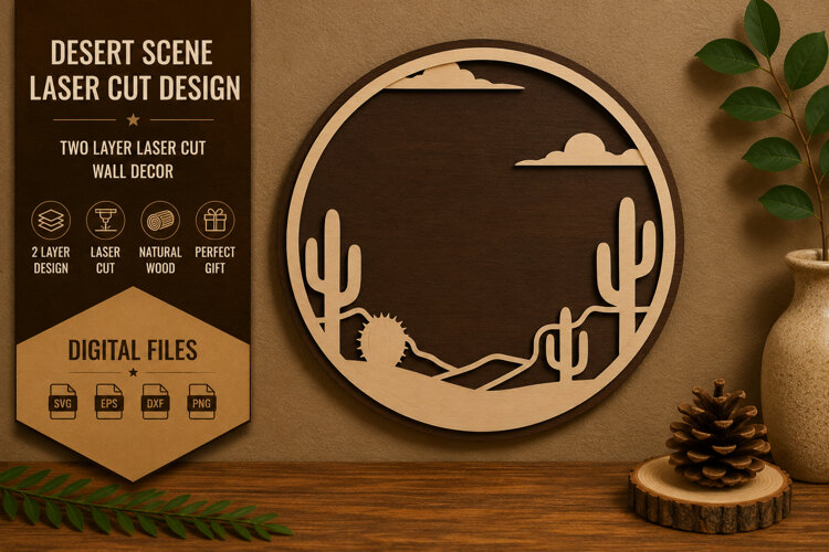 Desert Sunset Landscape Laser Cut SVG Design desert sunset example image 1