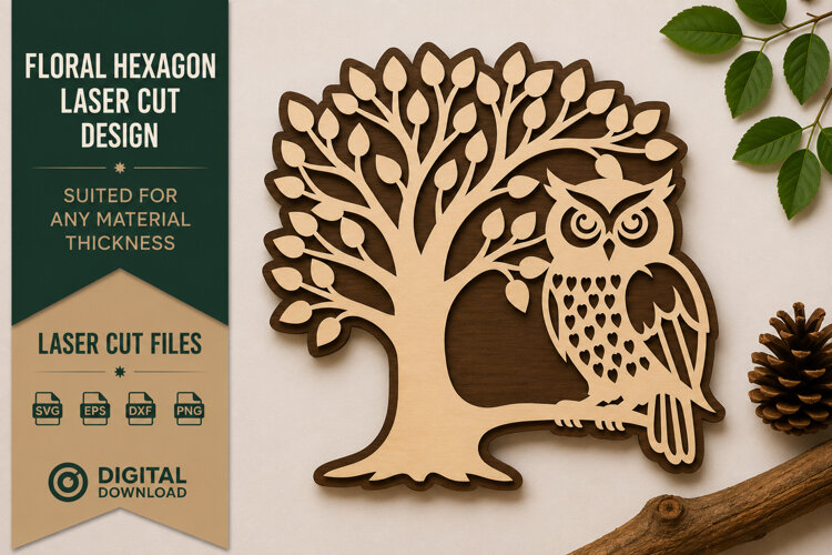 Tree and Owl Laser Cut SVG Design tree owl svg, owl tree las example image 1