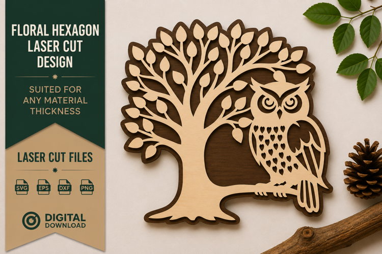Tree and Owl Laser Cut SVG Design tree owl svg, owl tree las