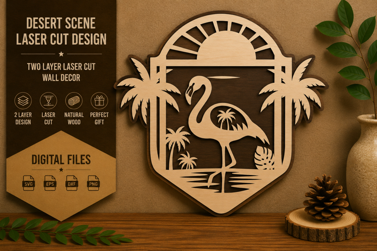 Flamingo Desert Sunset Laser Cut SVG Design flamingo sunset