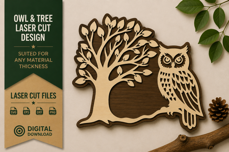 Owl Tree Branch Laser Cut SVG Design owl tree branch svg