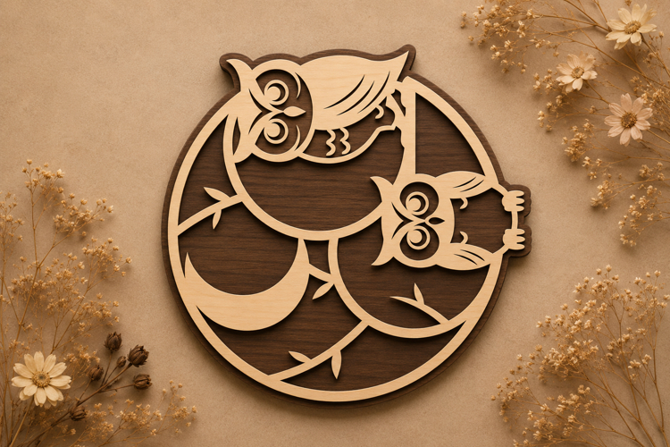 Owl Family Round Laser Cut SVG Design owl family svg, owl