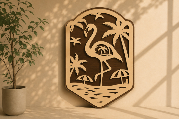 Flamingo Tropical Shield Laser Cut SVG Design flamingo tropi