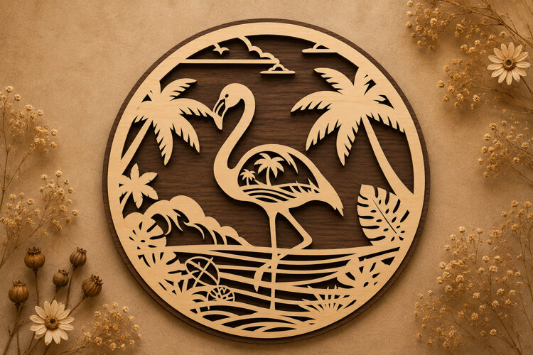 Flamingo Tropical Round Laser Cut SVG Design flamingo tropic example image 1