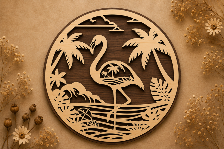 Flamingo Tropical Round Laser Cut SVG Design flamingo tropic