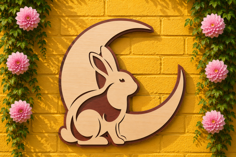 Moon Bunny Laser Cut SVG Design moon bunny svg, rabbit moon