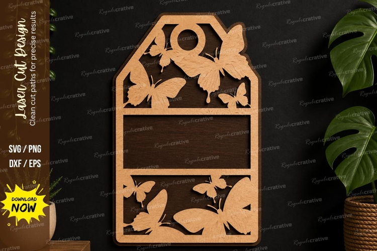 Butterfly Name Tag Frame laser cut svg File, butterfly name example image 1
