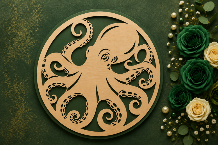 Octopus Round Laser Cut SVG Design octopus svg, octopus lase